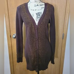 Silver Jeans Brown Gold Metallic Button Up Cardigan Sweater